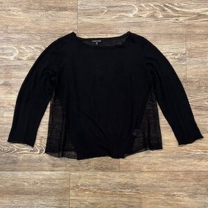 Eileen Fisher Black Hemp Blend Long Sleeve Sheer Sweater Women's Size Large
